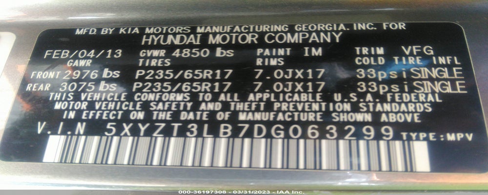 5XYZT3LB7DG063299 2013 HYUNDAI SANTA FE photo no. 9
