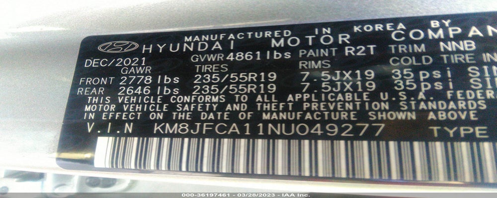 KM8JFCA11NU049277 2022 HYUNDAI TUCSON HYBRID photo no. 9