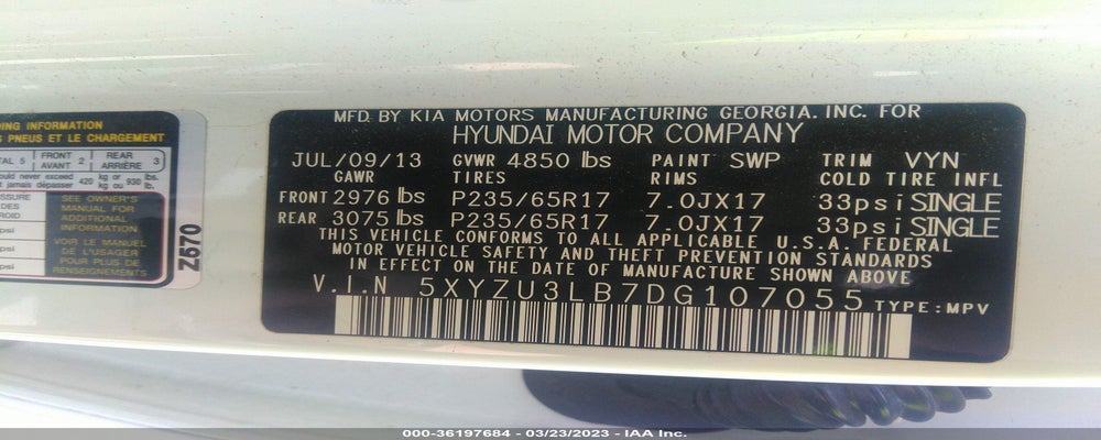 5XYZU3LB7DG107055 2013 HYUNDAI SANTA FE photo no. 9