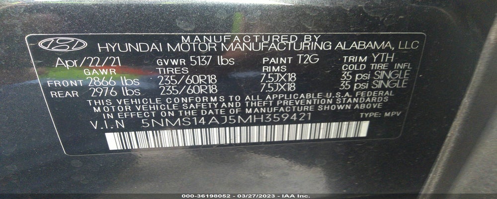 5NMS14AJ5MH359421 2021 HYUNDAI SANTA FE photo no. 9
