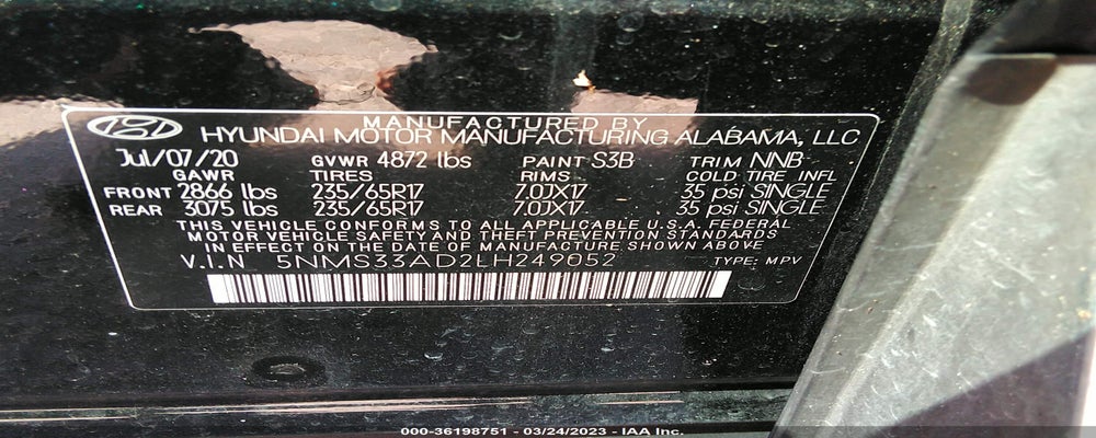 5NMS33AD2LH249052 2020 HYUNDAI SANTA FE photo no. 9