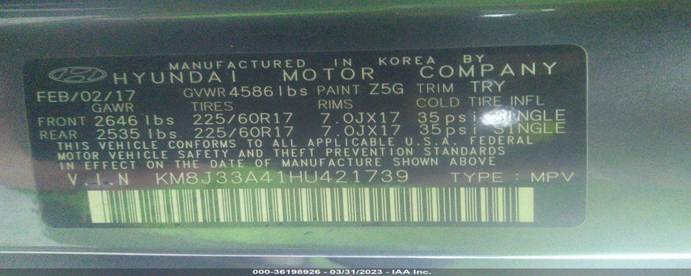KM8J33A41HU421739 2017 HYUNDAI TUCSON photo no. 9