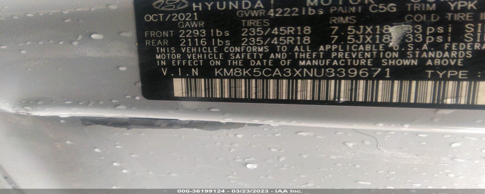KM8K5CA3XNU839671 2022 HYUNDAI KONA photo no. 9