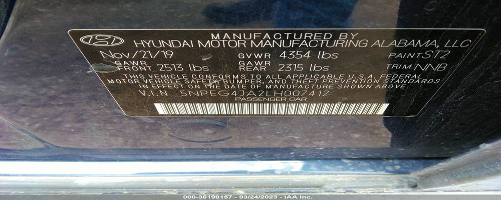 5NPEG4JA2LH007412 2020 HYUNDAI SONATA photo no. 9