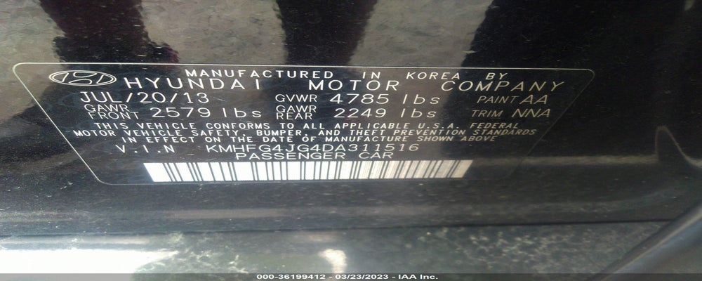 KMHFG4JG4DA311516 2013 HYUNDAI AZERA photo no. 9
