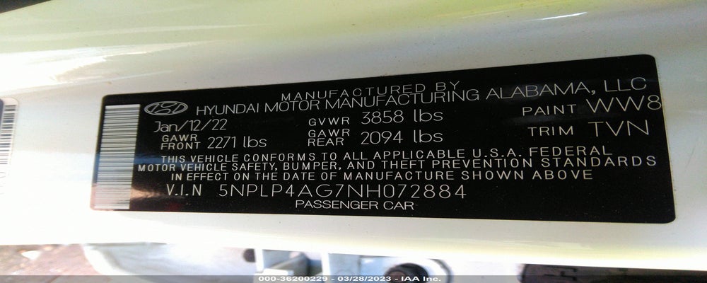 5NPLP4AG7NH072884 2022 HYUNDAI ELANTRA photo no. 9