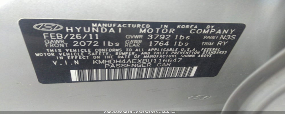 KMHDH4AEXBU116647 2011 HYUNDAI ELANTRA photo no. 9