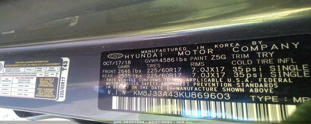 KM8J33A43KU869603 2019 HYUNDAI TUCSON photo no. 9