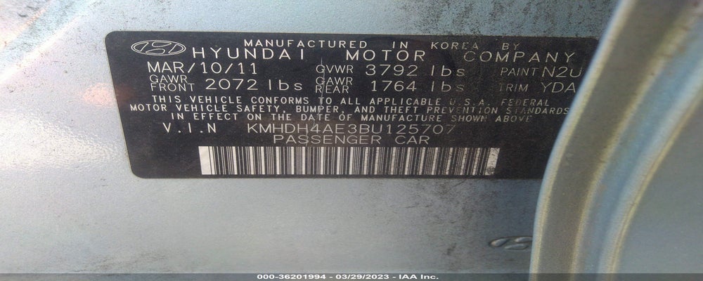 KMHDH4AE3BU125707 2011 HYUNDAI ELANTRA photo no. 9