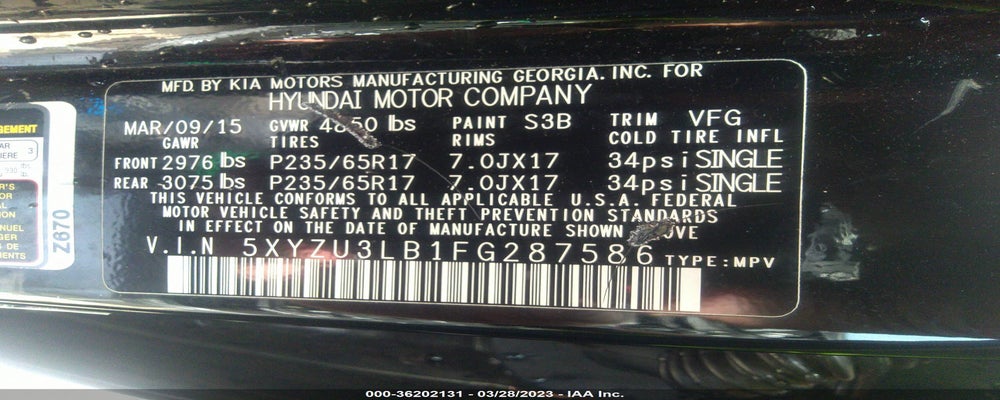 5XYZU3LB1FG287586 2015 HYUNDAI SANTA FE SPORT photo no. 9