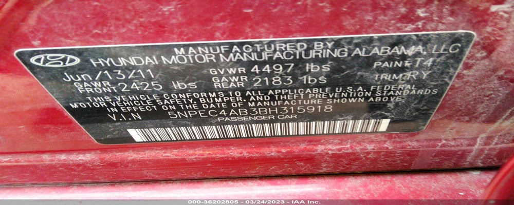 5NPEC4AB3BH315918 2011 HYUNDAI SONATA photo no. 9