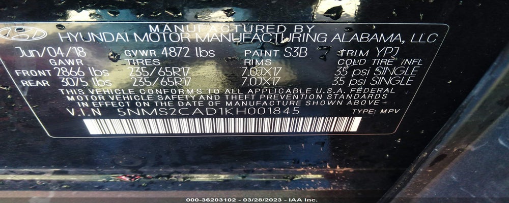5NMS2CAD1KH001845 2019 HYUNDAI SANTA FE photo no. 9
