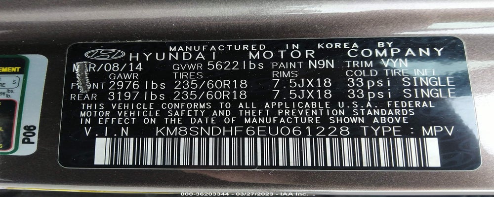KM8SNDHF6EU061228 2014 HYUNDAI SANTA FE photo no. 9