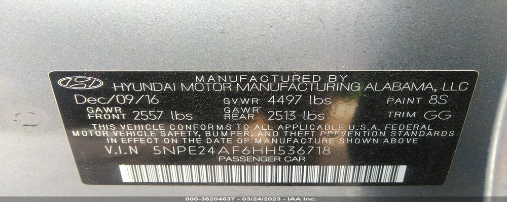 5NPE24AF6HH536718 2017 HYUNDAI SONATA photo no. 9