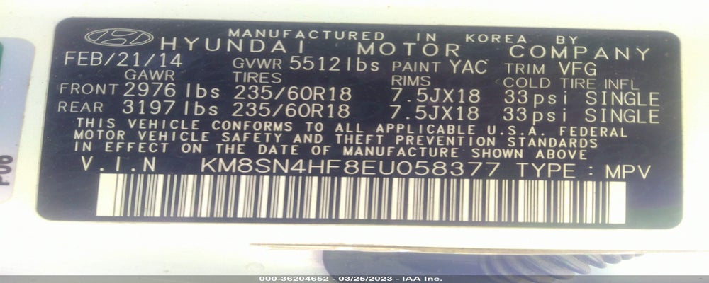 KM8SN4HF8EU058377 2014 HYUNDAI SANTA FE photo no. 9