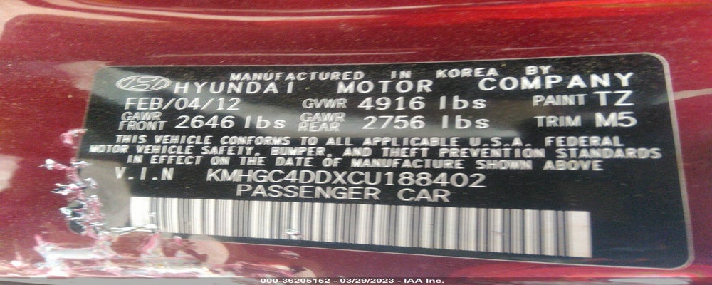 KMHGC4DDXCU188402 2012 HYUNDAI GENESIS photo no. 9