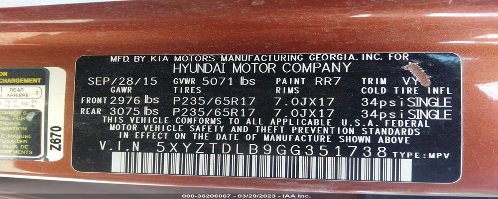 5XYZTDLB9GG351738 2016 HYUNDAI SANTA FE SPORT photo no. 9