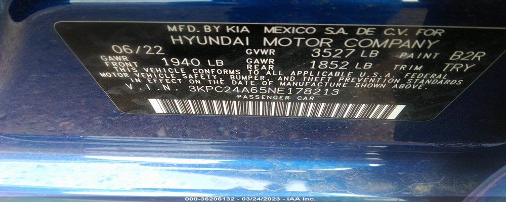 3KPC24A65NE178213 2022 HYUNDAI ACCENT photo no. 9