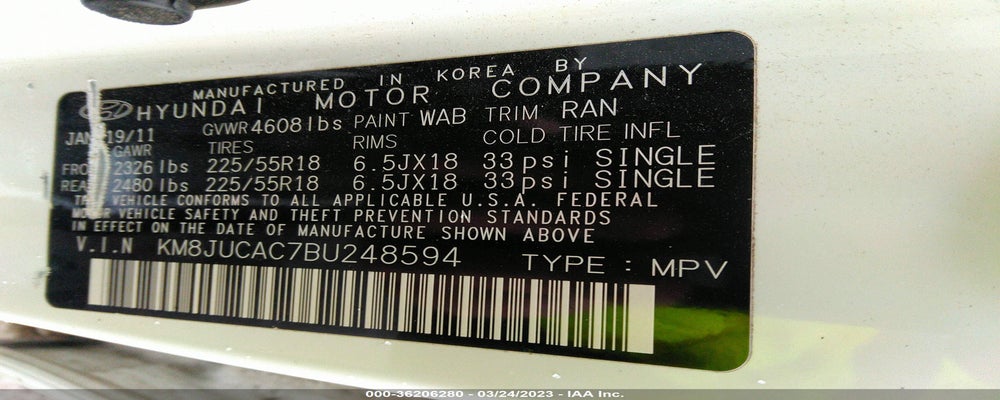 KM8JUCAC7BU248594 2011 HYUNDAI TUCSON photo no. 9