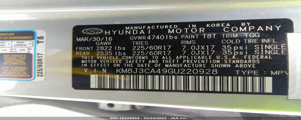 KM8J3CA49GU220928 2016 HYUNDAI TUCSON photo no. 9