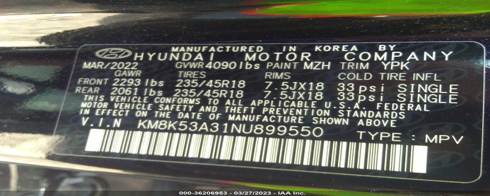 KM8K53A31NU899550 2022 HYUNDAI KONA photo no. 9