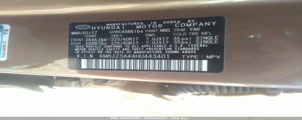 KM8J23A44HU443401 2017 HYUNDAI TUCSON photo no. 9