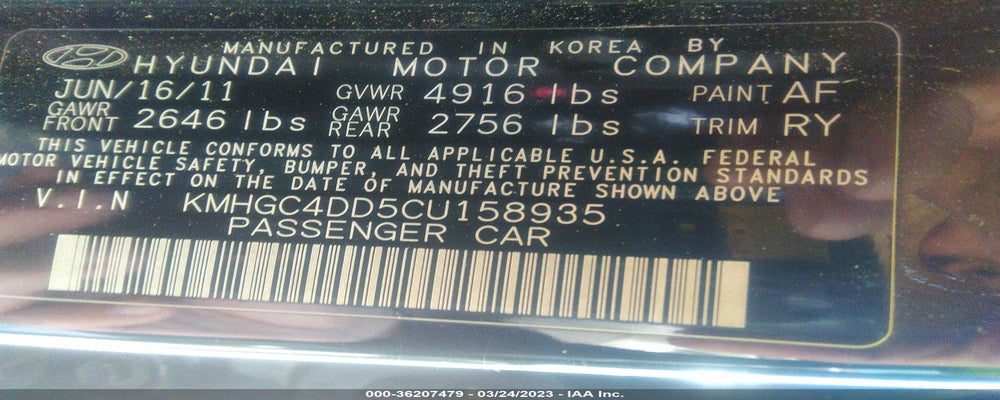 KMHGC4DD5CU158935 2012 HYUNDAI GENESIS photo no. 9