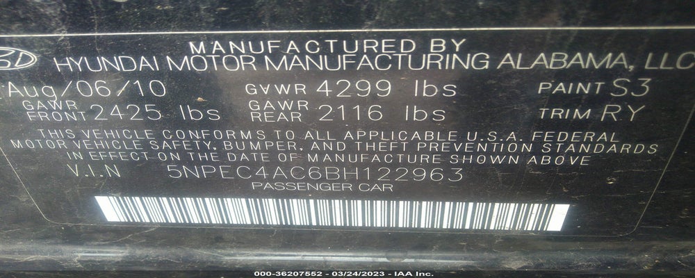 5NPEC4AC6BH122963 2011 HYUNDAI SONATA photo no. 9