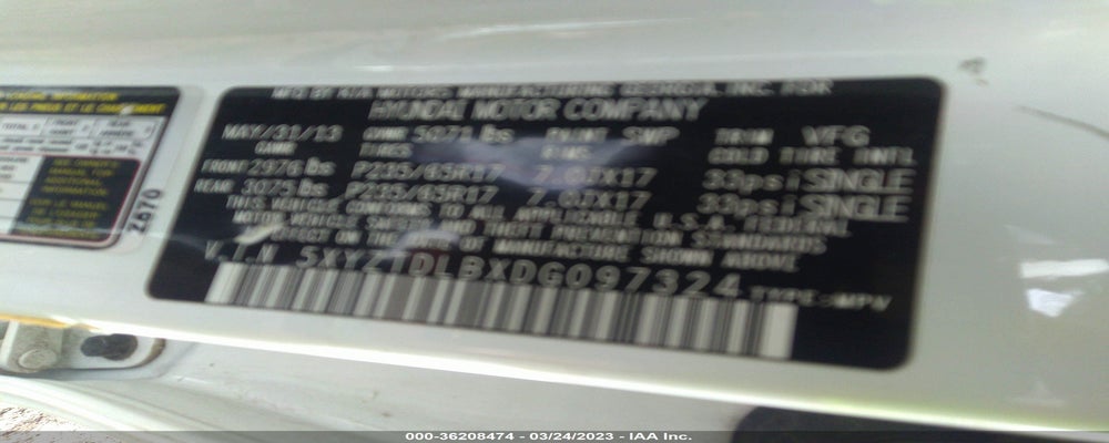 5XYZTDLBXDG097324 2013 HYUNDAI SANTA FE photo no. 9