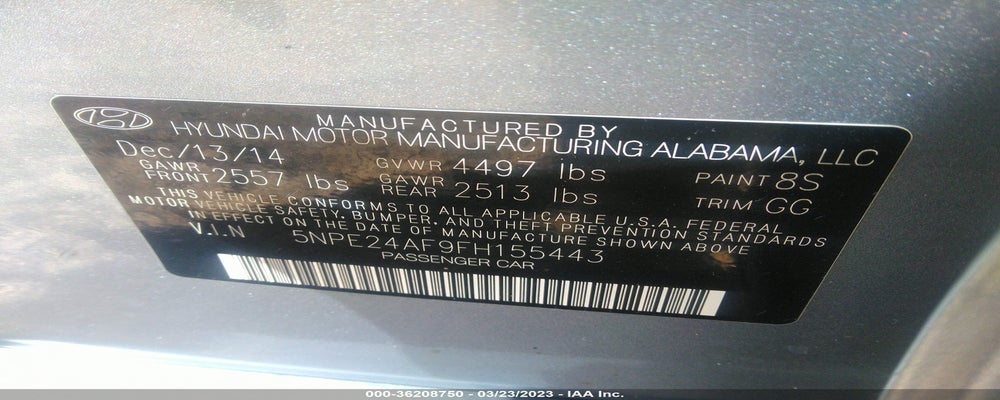 5NPE24AF9FH155443 2015 HYUNDAI SONATA photo no. 9