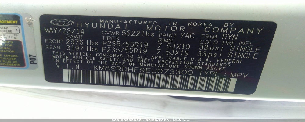 KM8SRDHF9EU073300 2014 HYUNDAI SANTA FE photo no. 9