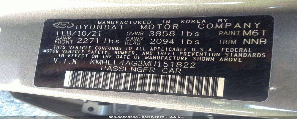 KMHLL4AG3MU151822 2021 HYUNDAI ELANTRA photo no. 9