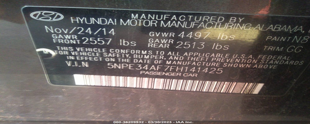 5NPE34AF7FH141425 2015 HYUNDAI SONATA photo no. 9