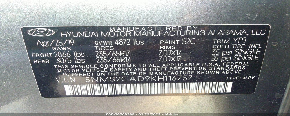 5NMS2CAD9KH116757 2019 HYUNDAI SANTA FE photo no. 9