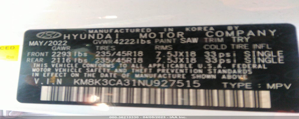 KM8K3CA31NU927515 2022 HYUNDAI KONA photo no. 9