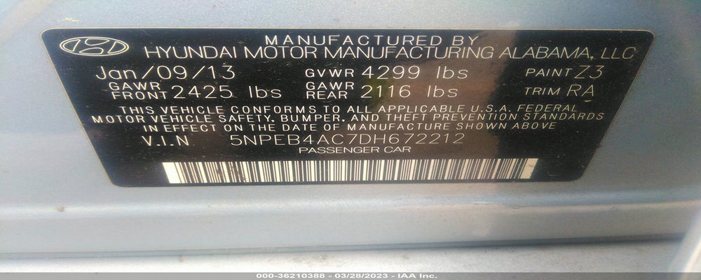 5NPEB4AC7DH672212 2013 HYUNDAI SONATA photo no. 9
