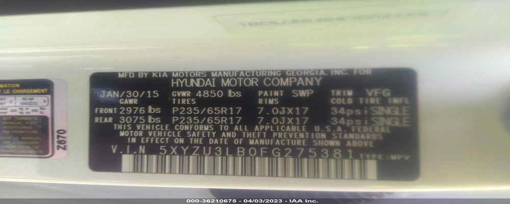 5XYZU3LB0FG275381 2015 HYUNDAI SANTA FE SPORT photo no. 9