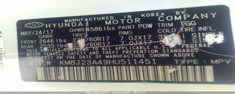 KM8J23A49HU511451 2017 HYUNDAI TUCSON photo no. 9