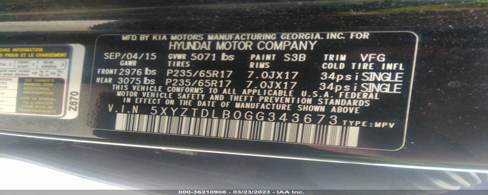 5XYZTDLB0GG343673 2016 HYUNDAI SANTA FE SPORT photo no. 9
