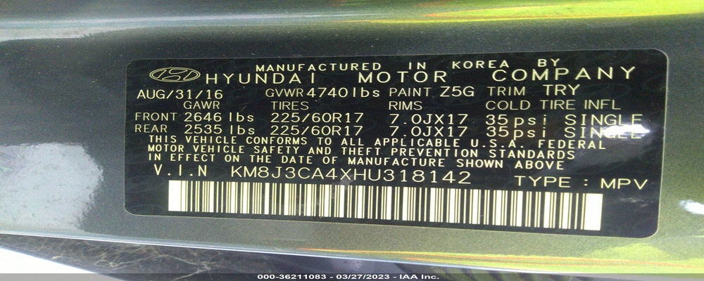 KM8J3CA4XHU318142 2017 HYUNDAI TUCSON photo no. 9