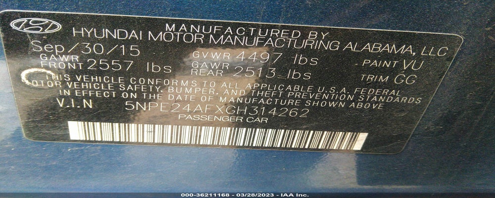 5NPE24AFXGH314262 2016 HYUNDAI SONATA photo no. 9