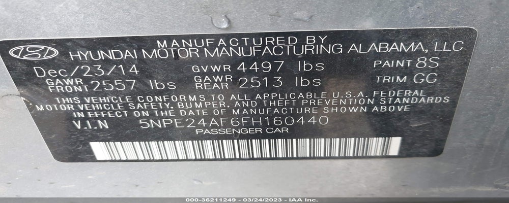 5NPE24AF6FH160440 2015 HYUNDAI SONATA photo no. 9
