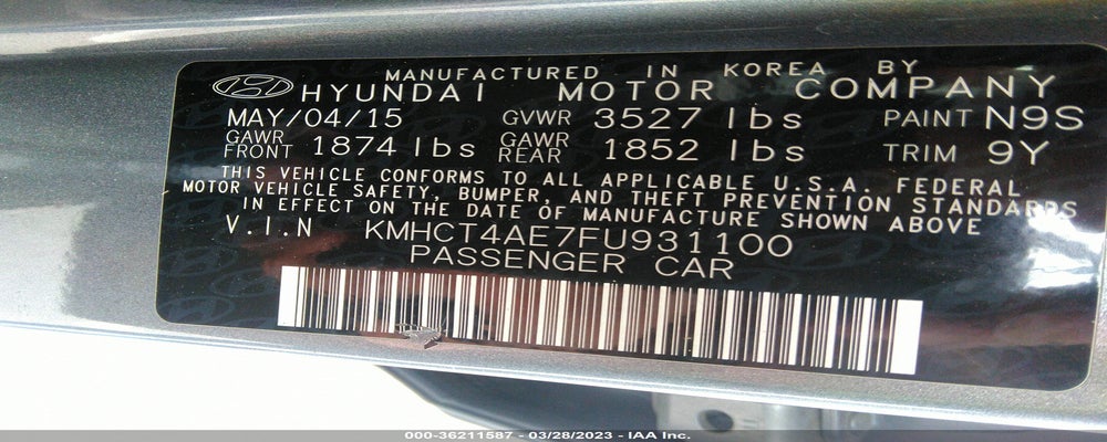 KMHCT4AE7FU931100 2015 HYUNDAI ACCENT photo no. 9