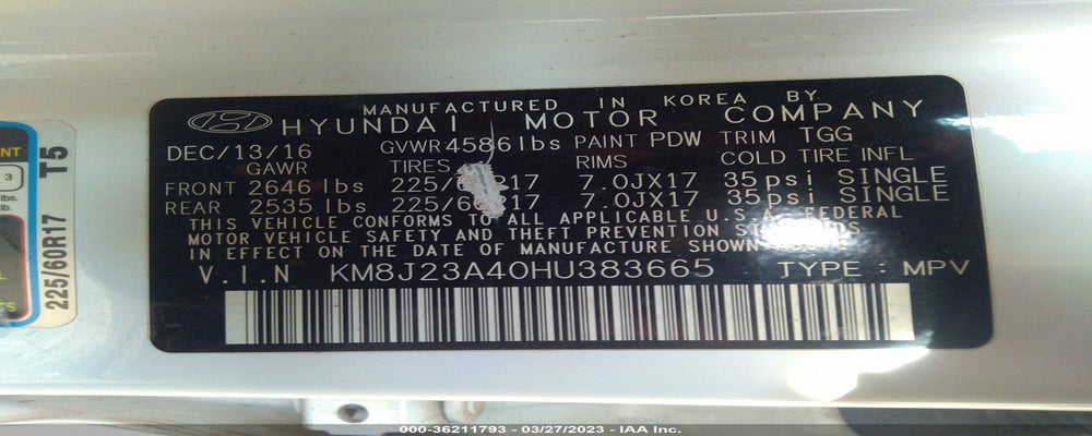 KM8J23A40HU383665 2017 HYUNDAI TUCSON photo no. 9