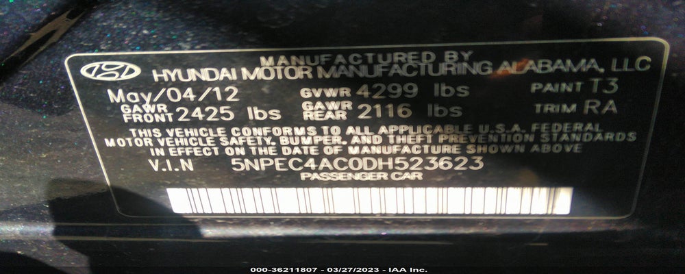 5NPEC4AC0DH523623 2013 HYUNDAI SONATA photo no. 9