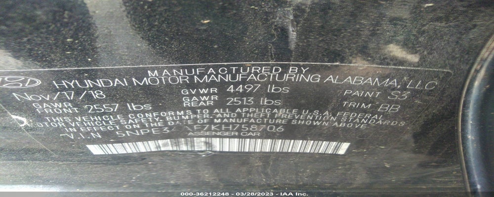 5NPE34AF7KH758706 2019 HYUNDAI SONATA photo no. 9
