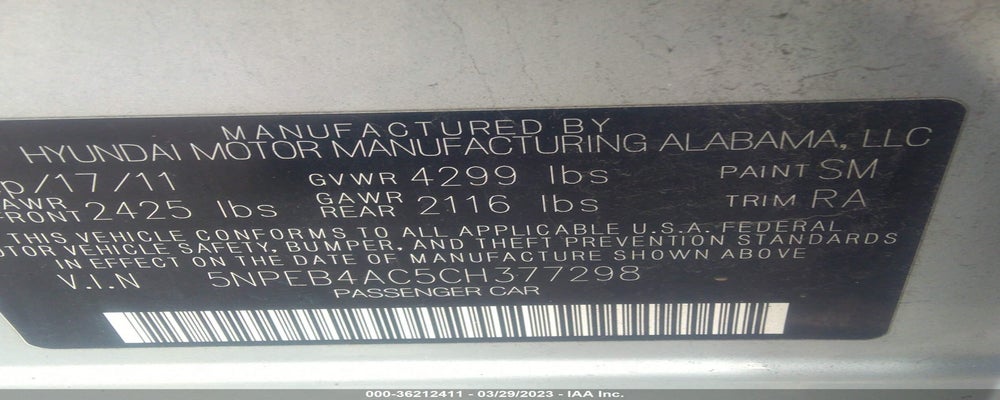 5NPEB4AC5CH377298 2012 HYUNDAI SONATA photo no. 9