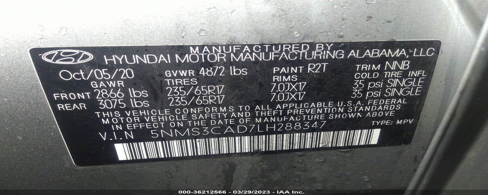 5NMS3CAD7LH288347 2020 HYUNDAI SANTA FE photo no. 9