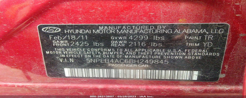 5NPEB4AC6BH249845 2011 HYUNDAI SONATA photo no. 9