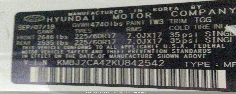 KM8J2CA42KU842542 2019 HYUNDAI TUCSON photo no. 9